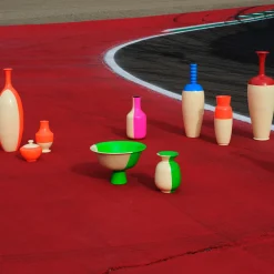 Vaso Pole Position in ceramica arancione e giallo zabaione