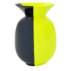 Vaso Rettilineo Luce in ceramica nero intenso e giallo fluo