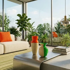 Vaso Riflesso Motor in ceramica verde neon e giallo zabaione