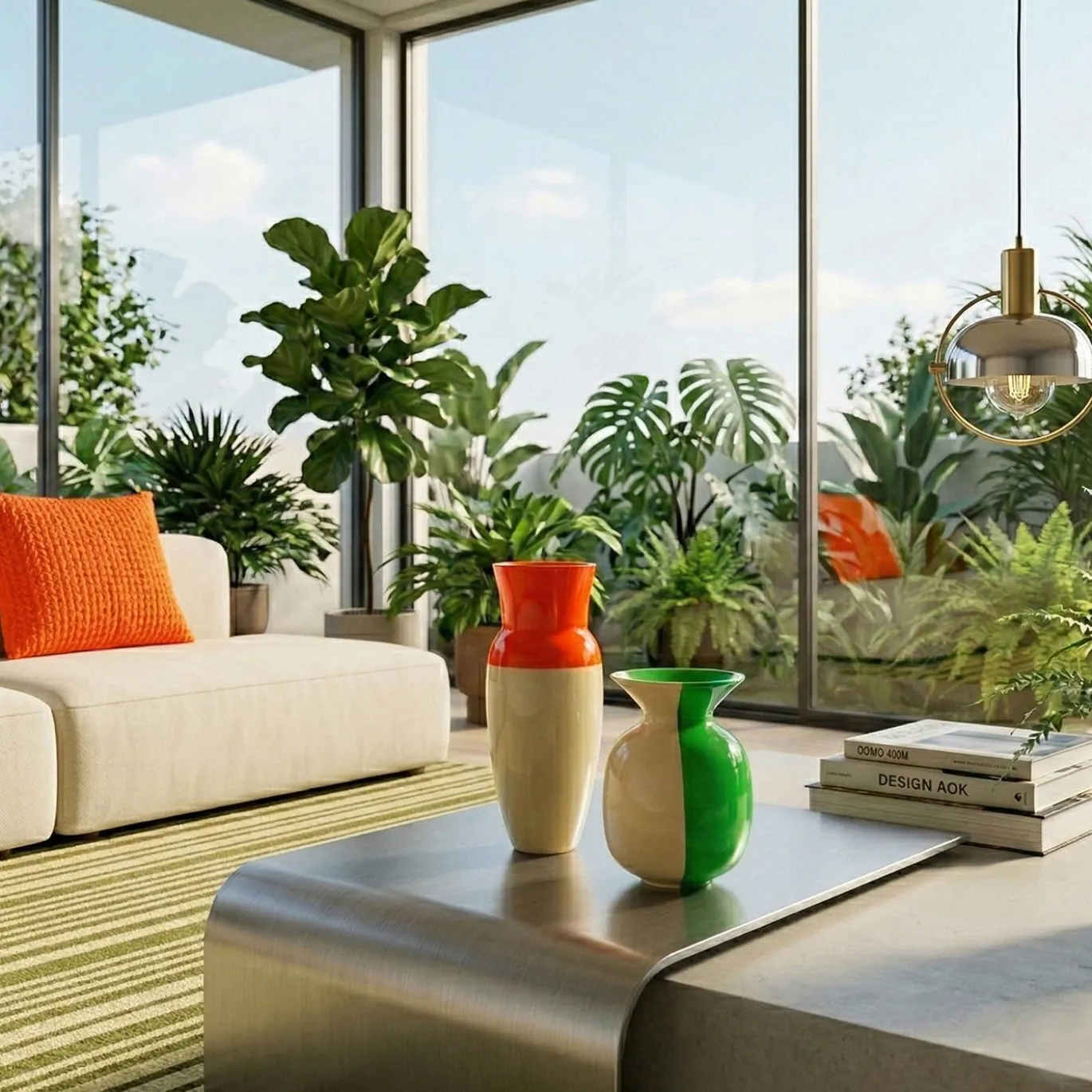 Vaso Riflesso Motor in ceramica verde neon e giallo zabaione