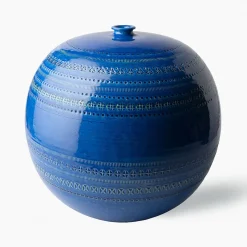 Vaso Rotondo Grande in Ceramica Blu di Aldo Londi
