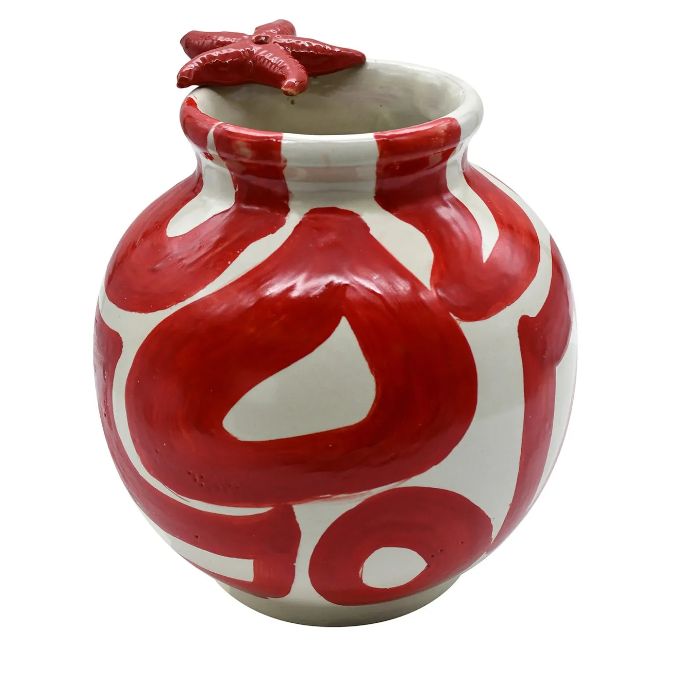 Vaso rotondo Mar Rosso in ceramica con motivo rosso