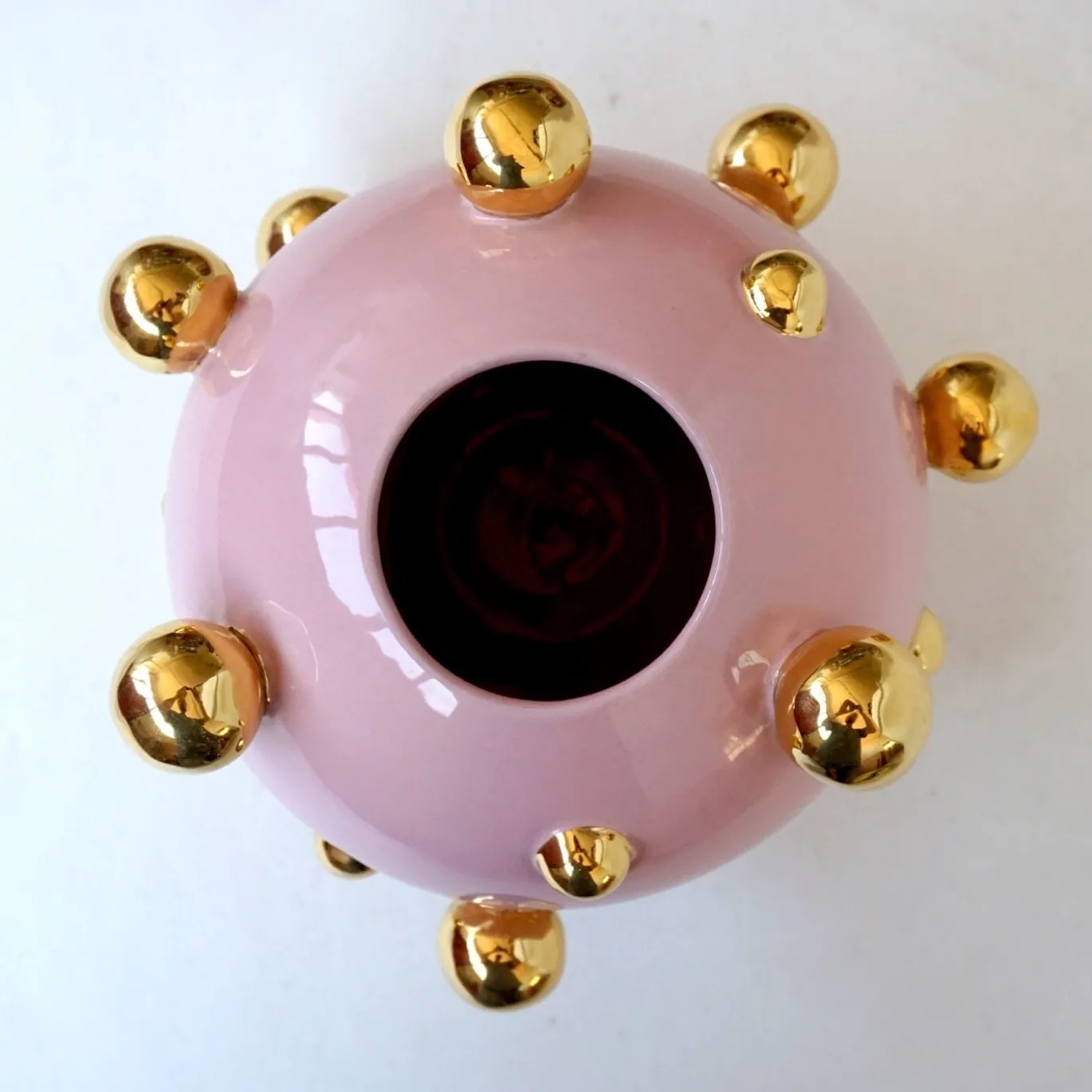 Vaso Rotondo Sfere In Ceramica Dorata E Rosa