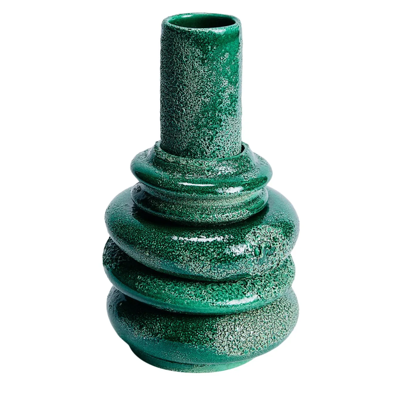 Vaso Saturno grande in ceramica smaltata verde smeraldo
