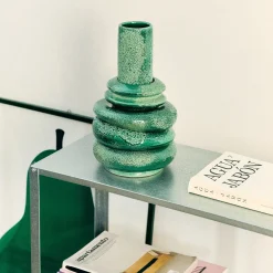 Vaso Saturno grande in ceramica smaltata verde smeraldo