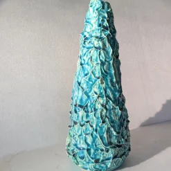 Vaso scultoreo Fractus in ceramica turchese e verde