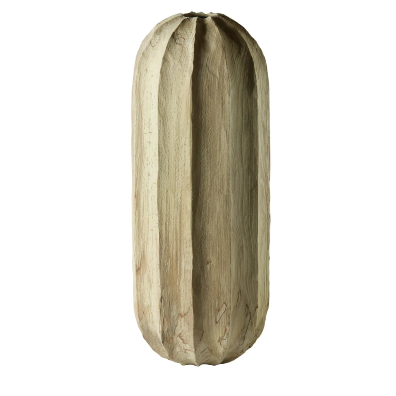 Vaso scultoreo in legno di faggio Fagus Sylvatica con scanalature verticali