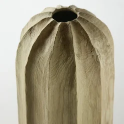 Vaso scultoreo in legno di faggio Fagus Sylvatica con scanalature verticali