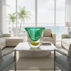 Vaso scultoreo in vetro di Murano verde e giallo Gran Sommerso