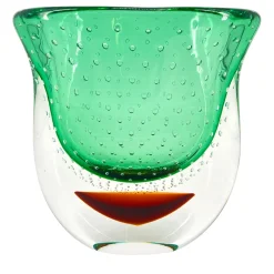 Vaso scultoreo in vetro di Murano verde e rosso Gran Sommerso