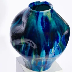 Vaso Scultoreo Linfa Blù in Ceramica