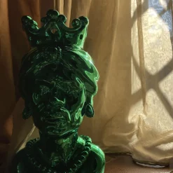 Vaso Scultoreo Taormina Testa di Moro in Marmo Verde e Resina