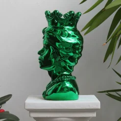 Vaso Scultoreo Taormina Testa di Moro in Marmo Verde e Resina