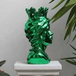 Vaso Scultoreo Taormina Testa di Moro in Marmo Verde e Resina
