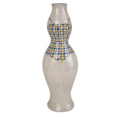 Vaso scultura con costume da bagno a scacchi in ceramica