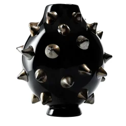 Vaso-scultura in vetro nero di Murano