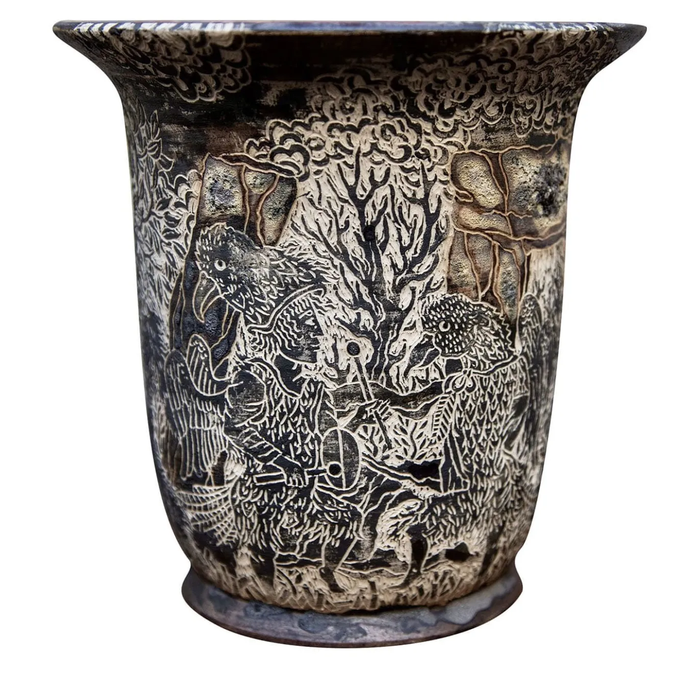 Vaso Stonehenge in gres nero e smalto lavico