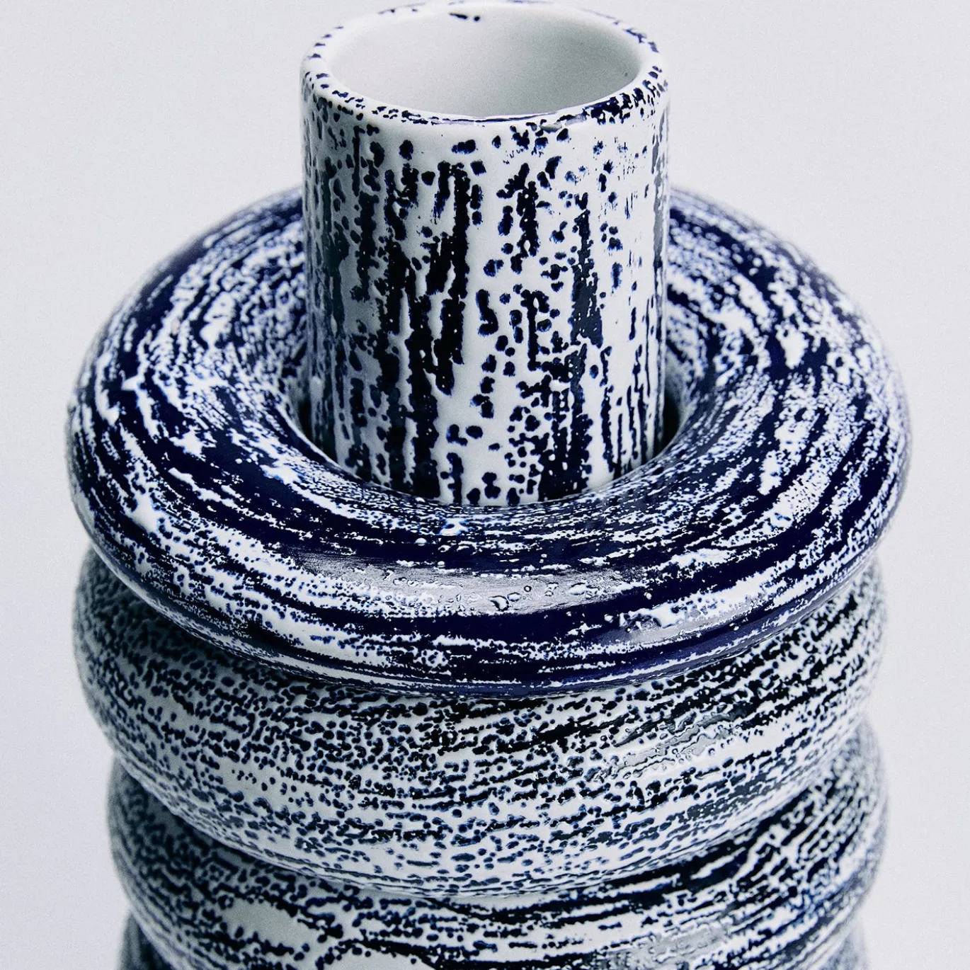 Vaso Terra grande in ceramica smaltata blu e bianca