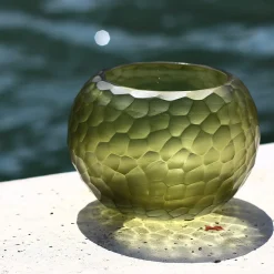 Vaso tondo verde piccolo Bocia Laguna tecnica Molatura
