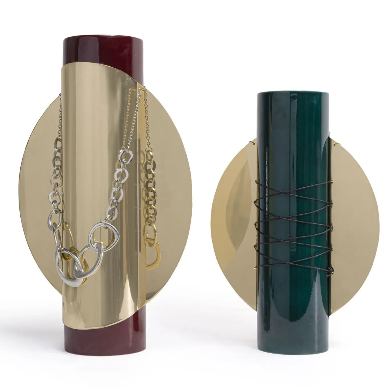 Vaso Totem 2 Big Bordeaux in ceramica con dettagli in metallo