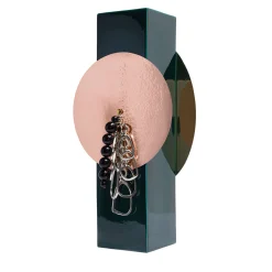 Vaso Totem 3 Grande in Ceramica Verde Scuro con Dettagli in Metallo