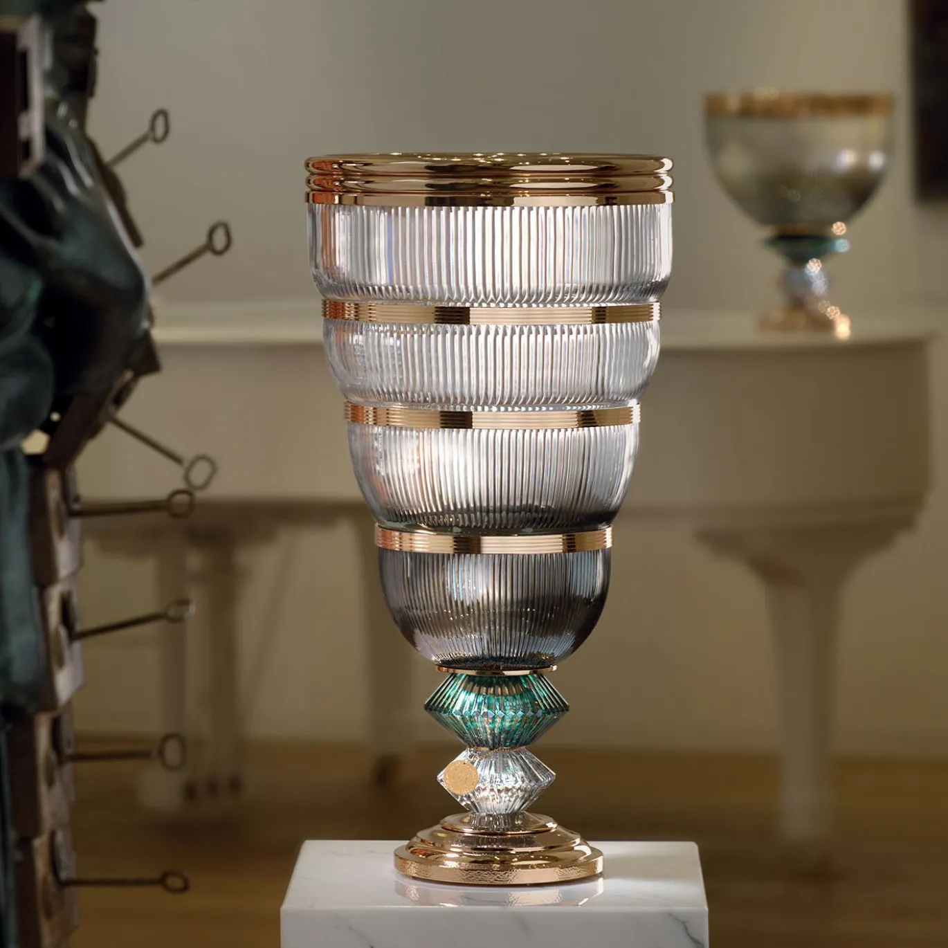 Vaso Turbante Boccadoro in cristallo perlato finitura oro rosa