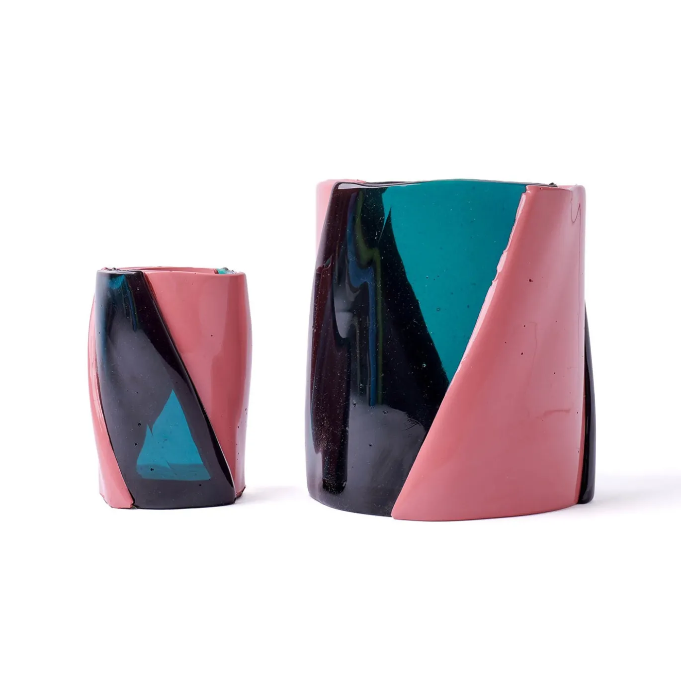 Vaso Twirl Medio in resina trasparente acqua e malva di Enzo Mari
