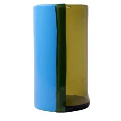 Vaso Two Lines in resina Verde Bottiglia Chiaro e Azzurro di Enzo Mari