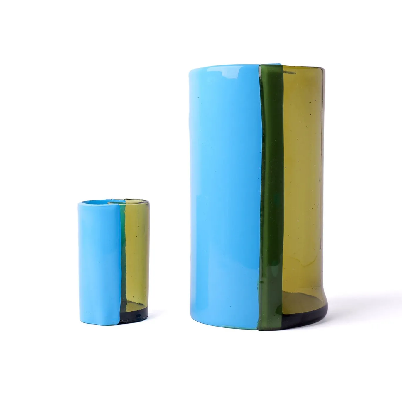 Vaso Two Lines in resina Verde Bottiglia Chiaro e Azzurro di Enzo Mari