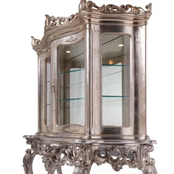 Vetrina barocca in legno con finitura argento patinata