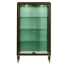 Vetrina in legno di palma con finiture in ottone e pannello interno verde