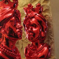 Vulcano Testa di Moro Uomo scultura in Marmo rosso