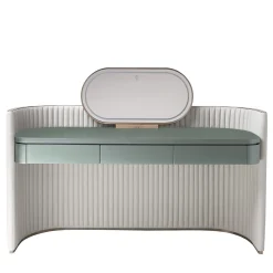 Walt Vanity Unit in Pelle Bianca e Legno Azzurro Chiaro