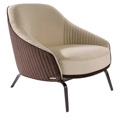 Whitney Poltrona in Tessuto Beige e Pelle