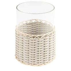 Wideville Portacandele in pelle e rattan - Bianco Grande