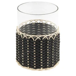 Wideville Portacandele in pelle e rattan - Nero Grande