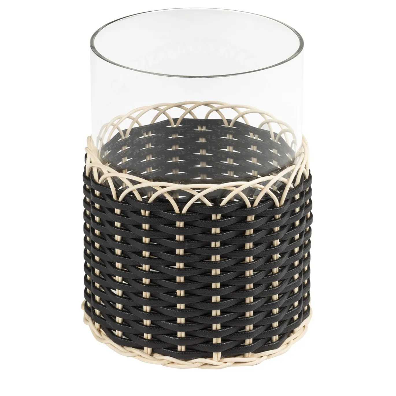 Wideville Portacandele in pelle e rattan - Nero Grande