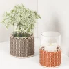 Wideville Portacandele in pelle e rattan - Arancione Piccolo