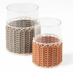 Wideville Portacandele in pelle e rattan - Arancione Piccolo