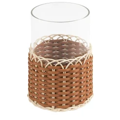 Wideville Portacandele in pelle e rattan - Arancione Piccolo