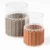 Wideville Portacandele in pelle e rattan - Beige Piccolo