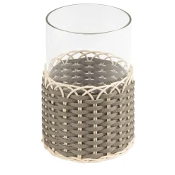 Wideville Portacandele in pelle e rattan - Beige Piccolo