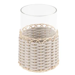 Wideville Portacandele in pelle e rattan - Bianco Piccolo