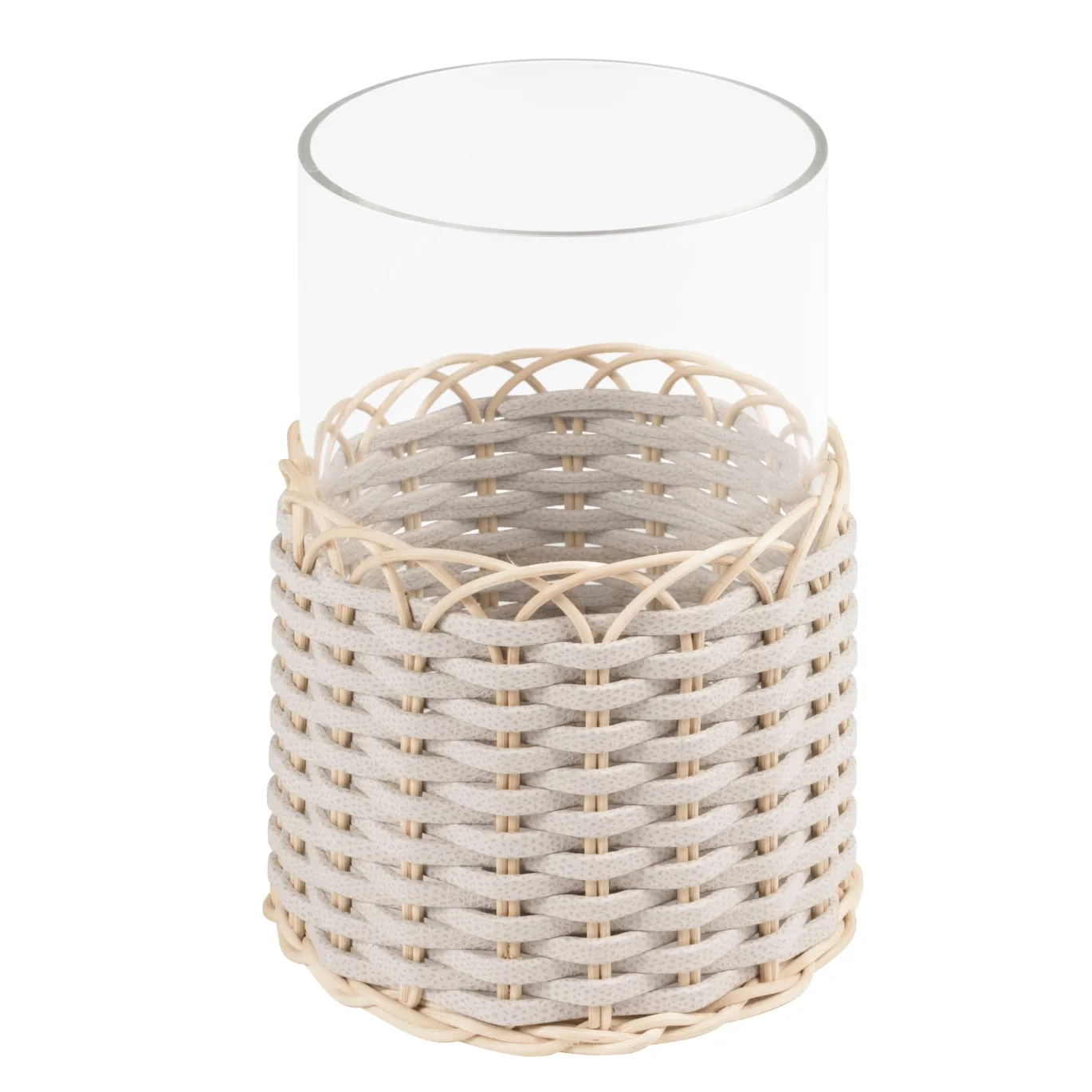 Wideville Portacandele in pelle e rattan - Bianco Piccolo