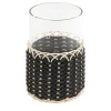 Wideville Portacandele in pelle e rattan - Nero Piccolo