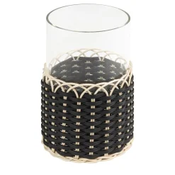 Wideville Portacandele in pelle e rattan - Nero Piccolo