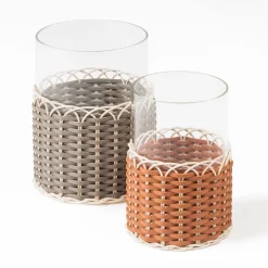 Wideville Portacandele in pelle e rattan - Arancione Grande