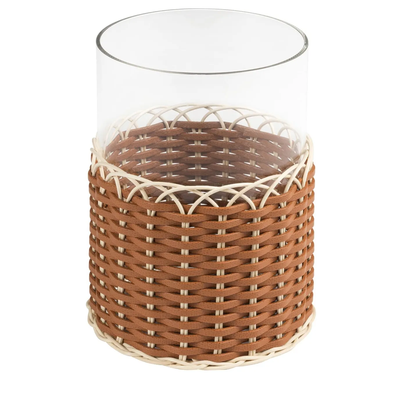 Wideville Portacandele in pelle e rattan - Arancione Grande