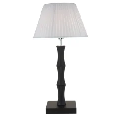 Wood Lampada da Tavolo Legno Nero con Paralume in Tessuto Bianco